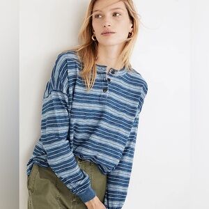 Madewell Henley Tee in Indigo Stripe